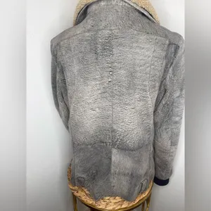 ASOS Gray Bomber Suede Leather Jacket Moto faux Sherpa Shearling Collar thumbnail 5