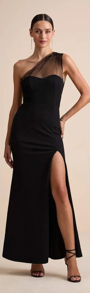 Lulus Brayla Black One-Shoulder Mermaid Maxi Dress Size Medium Formal Wedding thumbnail 1