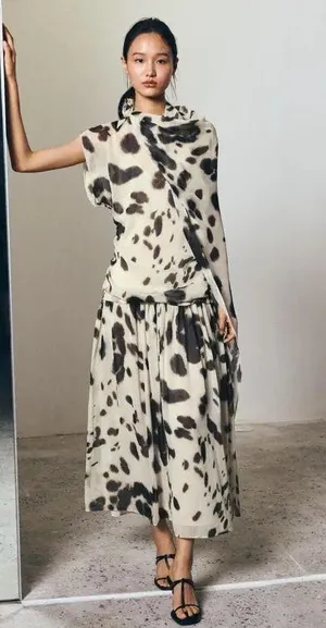 Zara dress voluminous maxi animal print kimono scarf layered casual boho thumbnail 10