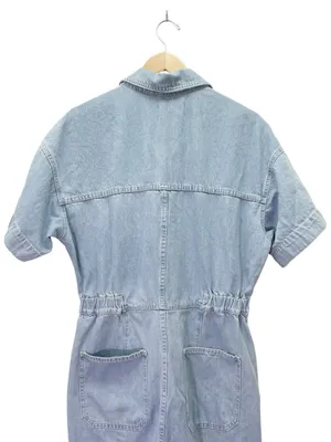Free People We The Free Marci Coverall Sz XL Light Wash Denim Jumpsuit Utility thumbnail 7