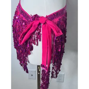 Sequence Skirt Festival Sparkly Tassel Skirt Belly Dance Fringe Hip Scarf Pink thumbnail 6