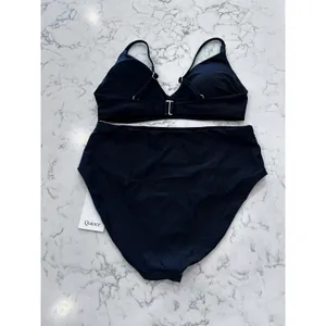 New Quince Black Italian V Neck Bikini Top & High Rise Bottom Set Size XS thumbnail 2