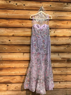 NWOT MAC DUGGAL 69049 Purple Spaghetti Strap Floral Embroidered Trumpet Gown thumbnail 11