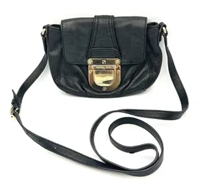 Michael Kors‎ Black Leather Crossbody Bag Womens Small Gold Hardware Y2K Chic thumbnail 1