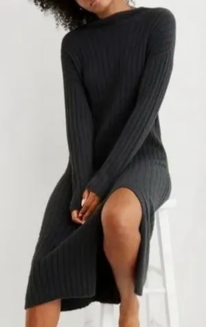 NWT Aerie‎ So Soft Ribbed Mock Neck Long Sleeve Midi Dress in Gray Size XS thumbnail 1