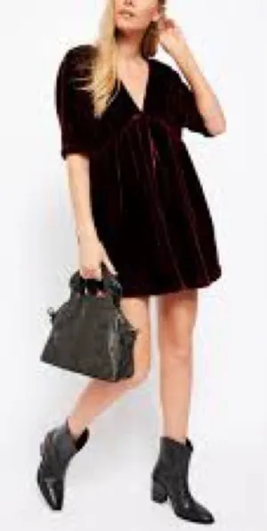 Free People Red Velvet Ivy Mini Baby Doll Vneck Dress XS thumbnail 1
