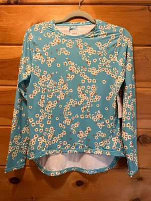 Roxy Teal Floral Long-Sleeve Rash Guard Swim Top size Small NWT thumbnail 1