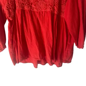 Hollister Y2k Women's Size Small Red Boho Floral Long Sleeve Babydoll‎ Top thumbnail 3