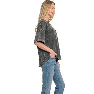 Zenana French Terry Acid Washed Exposed Seam T-shirts - L/XL‎ thumbnail 2