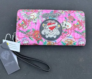 Ed Hardy Pink Tattoo-Print Zip-Around Wristlet Wallet thumbnail 1