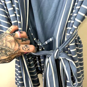 NEW State Of Day Intimates Blue Fluid-Knit Striped Lounge Pajama 3-Piece Set XS thumbnail 7