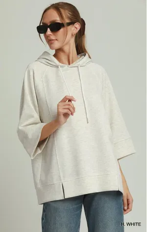 Umgee 3/4 Sleeve Tunic Top with Graphic Hoodie - H. White - Medium thumbnail 1