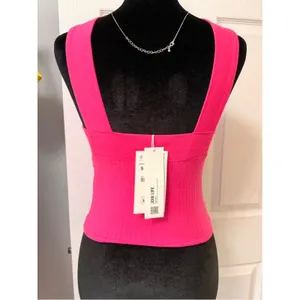 Zara Hot Pink Ribbed Halter Top Criss Cross Neck Sleeveless Knit Tank Small NEW thumbnail 3
