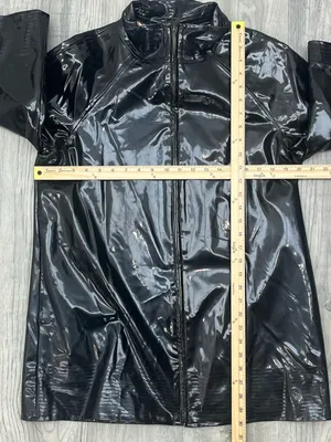 WD NY Black Patent Leather Faux Vinyl Leopard Print Lining Trench Coat Size 8 thumbnail 9
