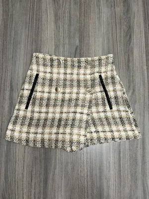 ZARA Brown Plaid Mini Skort - Button Detail thumbnail 2