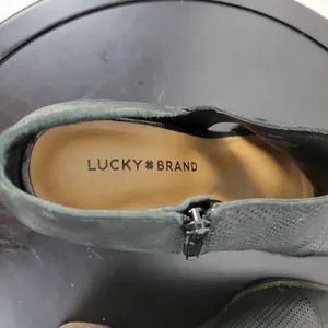 Lucky Brand Jedrek Womens Wedge Size 11 Black Leather Open Toe Slip On Pump Heel thumbnail 6