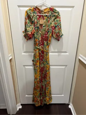 Natural Life Sophia Wrap Maxi Dress in gold vintage floral print large NWT thumbnail 5