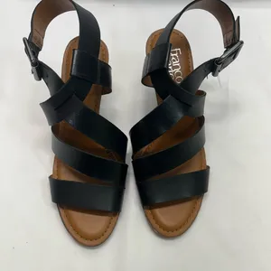 Franco Sarto Black Leather‎ Strapy Wedge Sandal 3.5” Heel 6.5 Like New Worn X1 thumbnail 2