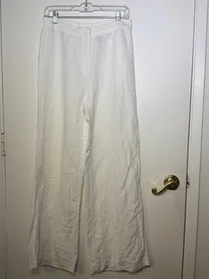 H&M Womens Sz 8 White Wide-Leg Linen Blend Pants Summer Classic thumbnail 2