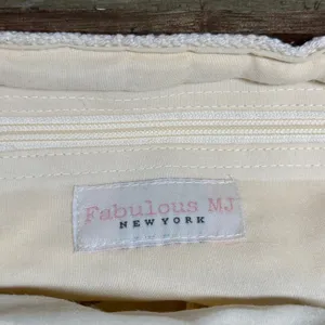 Fabulous MJ New York Knit Sequin Wood Frame Clutch Bag Pink Cream‎ Boho Unique thumbnail 6