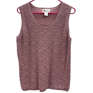 Vintage Cotton Maggie Sweet Sleeveless Knit Scalloped Scoop Neck Top Womens M thumbnail 6
