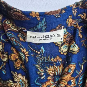 Natural Life Blue Floral‎ Paisley Button Front Mini Dress XL Long Sleeve Boho thumbnail 3