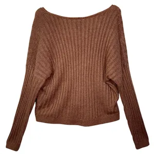 Abercrombie & Fitch Brown Ribbed Knit Long Sleeve Oversized V-Neck Sweater Sz XL thumbnail 3
