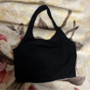 Divided LG ribbed blk cropped halter top thumbnail 1