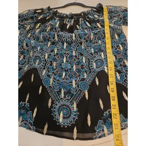 White House Black Market Womens M Blouse Royal Blue Paisley Metallic Boho thumbnail 9