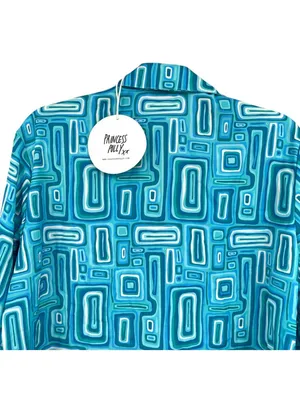 Princess Polly Electric Vibe Retro Blue Geometric Button-Up Shirt Size 4 NWT thumbnail 6