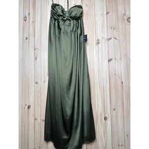 NWT Lulus Memorable Entrance Olive Green Strapless Satin Maxi Dress Holiday Sz L thumbnail 2