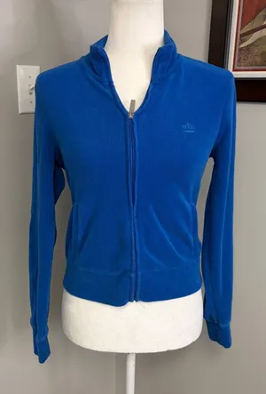 Juicy by Juicy Couture Blue Velour Zip Up Track Jacket Small Embroidered Crown thumbnail 1