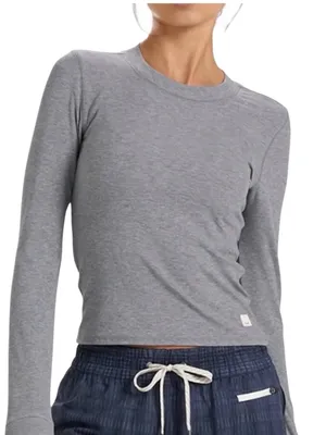 NEW Vuori Women’s Long Sleeve Ribbed Mudra Fitted Tee Top Gray Size XL thumbnail 1