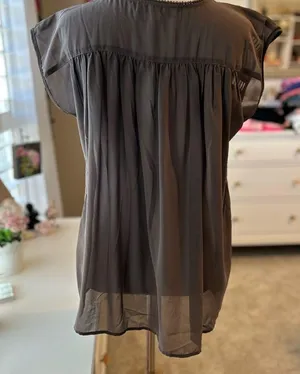 LOFT Brown Sheer Top Small thumbnail 3