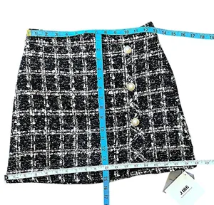 NWT J.ING Chic Black White Gold Tweed Plaid Sequins Mini Skort Skirt Size S thumbnail 5