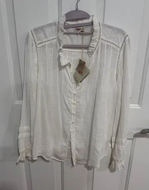 Faherty Ivory Ruffled Button-Front Blouse thumbnail 1