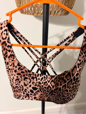 PINK Victoria's Secret Leopard-Print Strappy Sports Bra in Brown and Black thumbnail 2