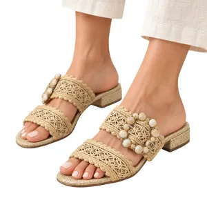 Sam Edelman Elisa Natural Raffia Slide Sandals Size 6.5 Beaded thumbnail 11