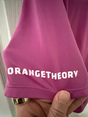 Nike Women's Dri-FIT Pink Cropped Athletic Tee small Orangetheory branded thumbnail 5