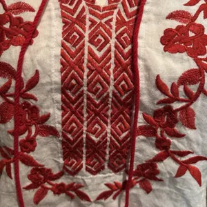 Symple NYC Women's White Red Embroidered Top Size Medium‎ Tassels Linen thumbnail 3