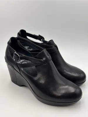 Dansko Black Platform Leather Wedge Mary Jane Slingback Size 40 thumbnail 2