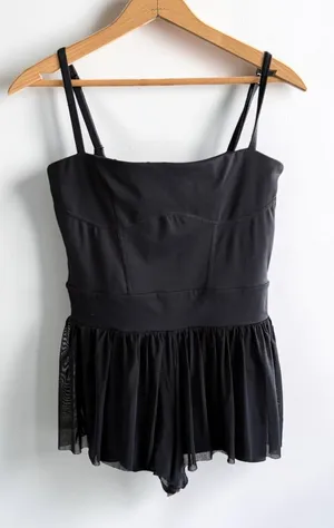 Blogilates Women Black‎ Skirted Active Romper Shorts Mesh Overlay Small thumbnail 1
