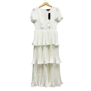Lulus Twirl-wind Romance White Satin Tiered Midi Dress size Medium NWT thumbnail 4