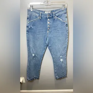 Free People We The Free Dylan High‎ Rise Bootcut Distressed Button Fly Jeans 27 thumbnail 2