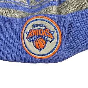 New York Knicks Adidas Blue, Orange, Gray Winter Bobble Hat thumbnail 4