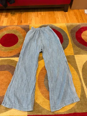 Aerie Blue Gauze High Waisted Wide Leg Pants Flowy Side Slits Coverup Size Small thumbnail 6