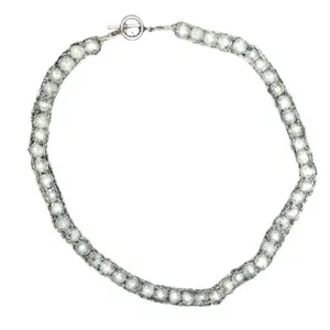 Metal Mesh Silver Textured Threaded Bead Necklace thumbnail 1