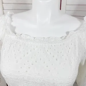 Betsey Johnson Eyelet Off The‎ Shoulder Smocked Waist Midi Dress White Large thumbnail 6