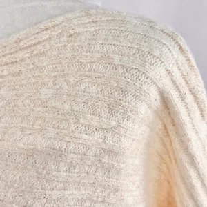 New Lush Lurex Ribbed Boat Neck Sweater Off The Shoulder Long Sleeve Cream Gold thumbnail 8