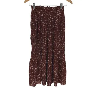 Exlura Women's High Waist Elastic Polka Dot Pleated Midi Tiered Skirt Brown Sma thumbnail 3